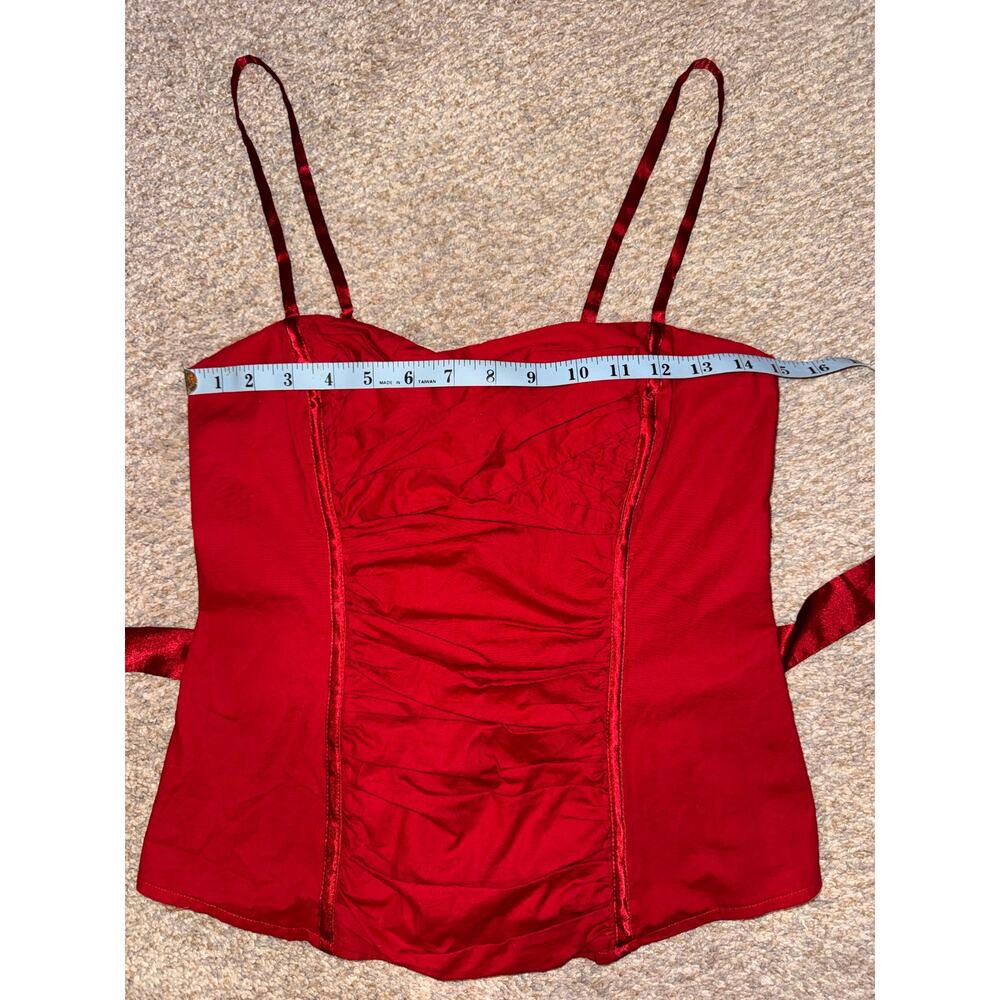 bebe Red Satin Corset Top Y2K Ruched Cami Tie Back Bustier Tank Medium - Picture 10 of 12